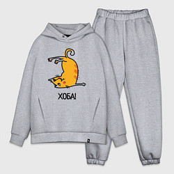 Мужской костюм оверсайз Хоба! Прикольный кот, цвет: меланж
