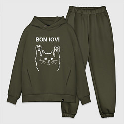 Мужской костюм оверсайз Bon Jovi Рок кот, цвет: хаки