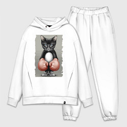Мужской костюм оверсайз Крутой котяра в боксёрских перчатках Cool cat in b, цвет: белый