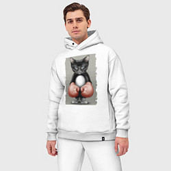 Мужской костюм оверсайз Крутой котяра в боксёрских перчатках Cool cat in b цвета белый — фото 2