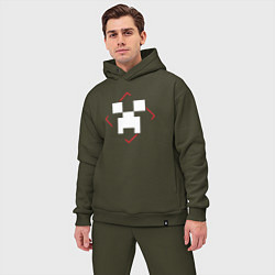 Мужской костюм оверсайз Символ Minecraft в красном ромбе, цвет: хаки — фото 2