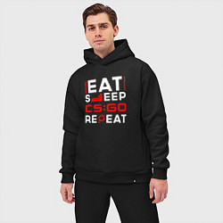 Мужской костюм оверсайз Надпись eat sleep Counter Strike repeat, цвет: черный — фото 2