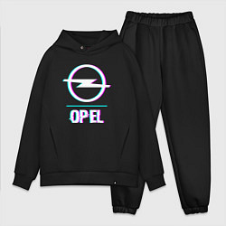 Мужской костюм оверсайз Значок Opel в стиле glitch, цвет: черный