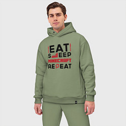 Мужской костюм оверсайз Надпись: eat sleep Minecraft repeat, цвет: авокадо — фото 2