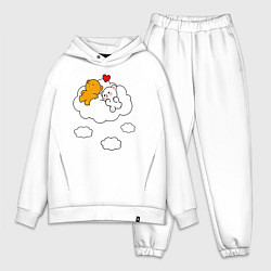 Мужской костюм оверсайз Влюбленные медвежата на облаке, цвет: белый