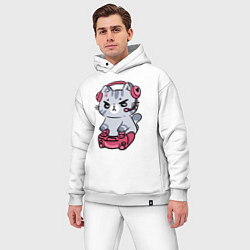 Мужской костюм оверсайз Котёнок заядлый игроман, цвет: белый — фото 2