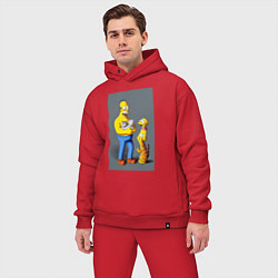 Мужской костюм оверсайз Homer Simpson and cats - нейросеть арт, цвет: красный — фото 2