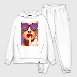 Мужской костюм оверсайз Портрет девушки в стиле поп-арт, цвет: белый