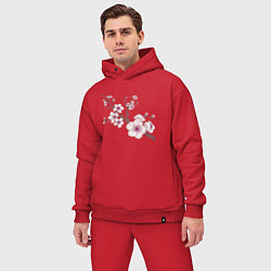 Мужской костюм оверсайз Ветка сакуры - весна - Япония, цвет: красный — фото 2
