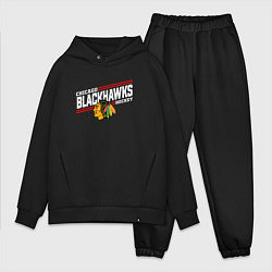 Мужской костюм оверсайз Чикаго Блэкхокс название команды и логотип, цвет: черный