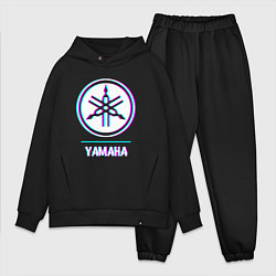 Мужской костюм оверсайз Значок Yamaha в стиле glitch, цвет: черный
