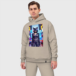 Мужской костюм оверсайз Крутая кисуля - киберпанк - Нью-Йорк, цвет: миндальный — фото 2