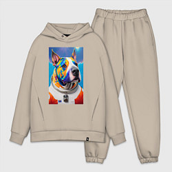 Мужской костюм оверсайз Разноцветный пёс с похожей планеты - нейросеть, цвет: миндальный