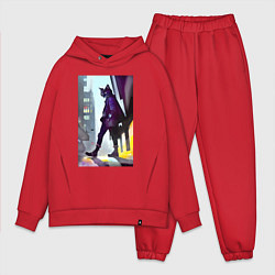 Мужской костюм оверсайз Чёрный котяра на своём районе - Бронкс, цвет: красный