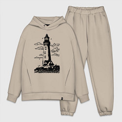 Мужской костюм оверсайз Маяк рисунок, цвет: миндальный