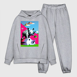 Мужской костюм оверсайз Прикольный носорог - поп-арт, цвет: меланж