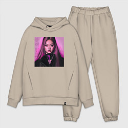 Мужской костюм оверсайз Blackpink Jennie аниме рисунок, цвет: миндальный