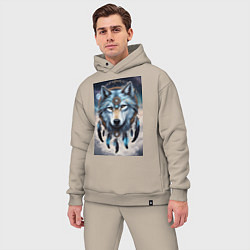 Мужской костюм оверсайз Шаман волк, цвет: миндальный — фото 2