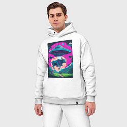 Мужской костюм оверсайз Похищение коровы пришельцами, цвет: белый — фото 2