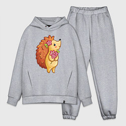 Мужской костюм оверсайз Ёжик с цветами, цвет: меланж