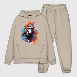 Мужской костюм оверсайз Граффити с гориллой, цвет: миндальный
