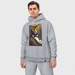 Мужской костюм оверсайз Крутой котяра - джентльмен - нейросеть, цвет: меланж — фото 2