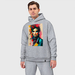 Мужской костюм оверсайз МоМо - женщина в красном шарфе, цвет: меланж — фото 2