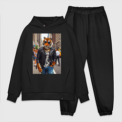 Мужской костюм оверсайз Cool tiger on the streets of New York - ai art, цвет: черный