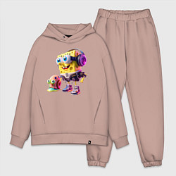 Мужской костюм оверсайз Губка Боб и улитка Гэри - киберпанк, цвет: пыльно-розовый