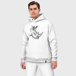 Мужской костюм оверсайз Голова носорога гравюра, цвет: белый — фото 2