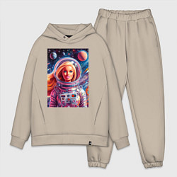 Мужской костюм оверсайз Красавица Барби в космосе - нейросеть, цвет: миндальный