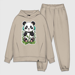 Мужской костюм оверсайз Медвежонок панды в наушниках, цвет: миндальный