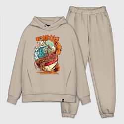 Мужской костюм оверсайз Рамен японский суп, цвет: миндальный