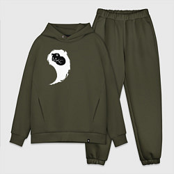 Мужской костюм оверсайз Инь ян белый парная, цвет: хаки