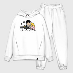 Мужской костюм оверсайз Фредди Меркьюри за роялем, цвет: белый