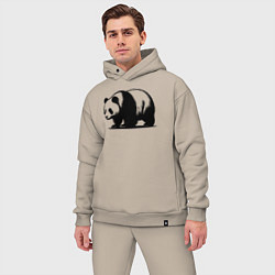 Мужской костюм оверсайз Стоящая чёрная панда, цвет: миндальный — фото 2