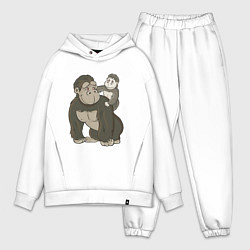 Мужской костюм оверсайз Мультяшная горилла с детенышем, цвет: белый