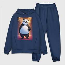 Мужской костюм оверсайз Панда в свитере под салютом - ai art, цвет: тёмно-синий