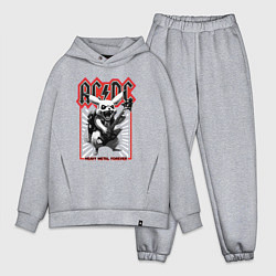 Мужской костюм оверсайз AC DC на фоне Пикачу играющего рок на гитаре, цвет: меланж