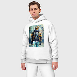 Мужской костюм оверсайз Чувак тигр на своём районе - нейросеть, цвет: белый — фото 2