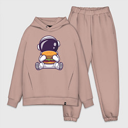 Мужской костюм оверсайз Космонавт ест гамбургер, цвет: пыльно-розовый