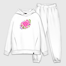 Мужской костюм оверсайз Орнамент из разноцветных цветов, цвет: белый