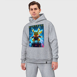 Мужской костюм оверсайз Cyber Pikachu - neon glow ai art, цвет: меланж — фото 2