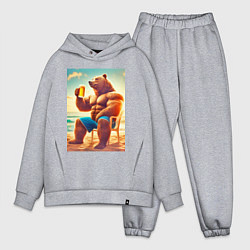 Мужской костюм оверсайз Bear bodybuilder with a cup of beer on a beach - a, цвет: меланж
