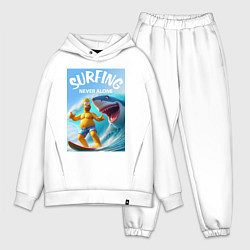Мужской костюм оверсайз Homer Simpson and shark - surfing never alone, цвет: белый
