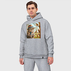 Мужской костюм оверсайз Кот журналист - нейроарт, цвет: меланж — фото 2