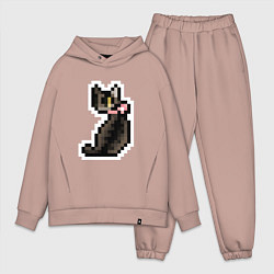 Мужской костюм оверсайз Милая пиксельная кошка с розовым ошейником, цвет: пыльно-розовый