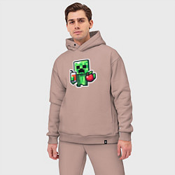 Мужской костюм оверсайз Minecraft крипер с маком, цвет: пыльно-розовый — фото 2