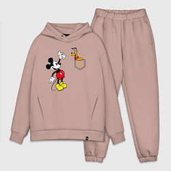 Мужской костюм оверсайз Микки Маус и Плуто, цвет: пыльно-розовый