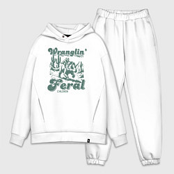 Мужской костюм оверсайз Управляю дикими детьми - енот на динозавре, цвет: белый